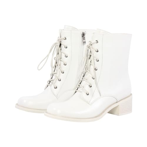 VERISSON Square Toe Low Block Heeled Combat Boots Zip up Chunky Heels Fashion Booties2