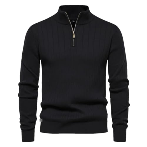 Wjnvfioo Men's Sweater Half High Neck Zipper Solid Slim Fit Long Sleeve Pullover Casual Business Knitted Pullover Sweater