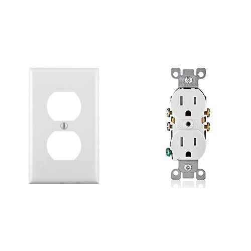 Leviton 80703-W, 1 pack, White and Leviton T5320-W Straight Blade Tamper Resistant Duplex