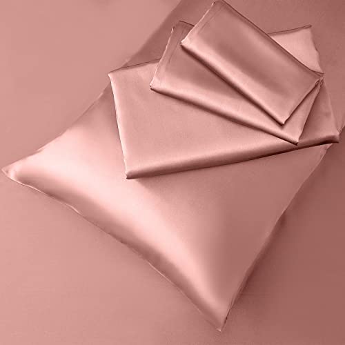 Manyshofu Satin King Sheets Set 4 Piece - Soft Silky Satin Sheets Set, Rose Gold Satin Bed Sheets Cooling & Luxury Bedding Sheet Set(1 Satin Fitted Sheet, 1 Satin Flat Sheet, 2 Satin Pillow Cases) #TOP3