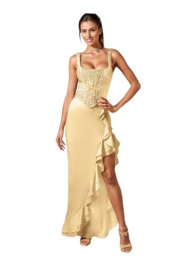 Image of Women's Sequin Prom Dress Evening Gowns for Formal Events | Elegant Sparkly Rhinestone Long Maxi Dresses for Formal Party,Gala,Wedding Guest,Fully Lined,Stretchy,Side Slit