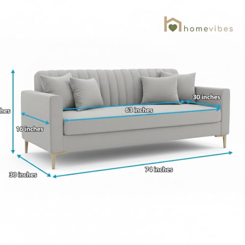 Image of 3 Seater Velum Fabric Sofa Set for Living Room, Modern Design with High Density Foam, Solid Wood Frame, Ergonomic Comfortable Seating for Home & Office (Light Grey, 3 Seater) | Soft foam comfort, Strong wood frame
