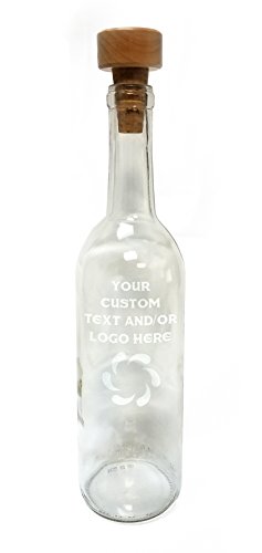 Customized 3D Laser Engraved Personalized 750 ml Clear Custom Wine Bottle WITH WINE STOPPER - Christmas Holiday birthday anniversary wedding gift