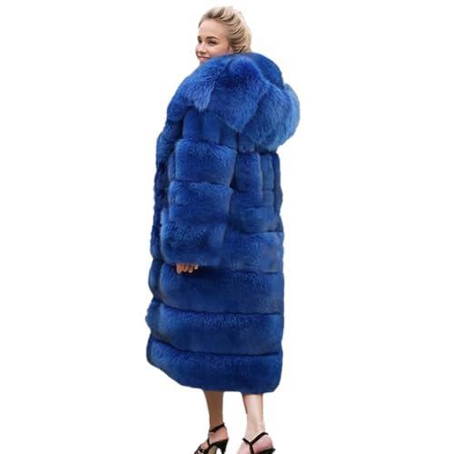 Lisa Colly Women's Winter Plus Size Parka Overcoat Long Sleeve Faux Fur Coat Jacket with Big Hooded (Blue,Small)