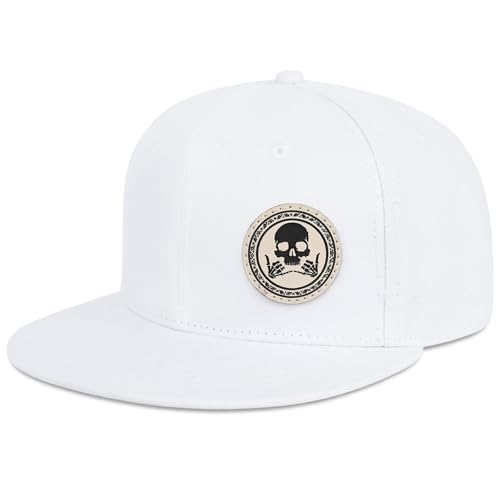 Chicken Noodles Flat Brim Hats for Men - Gothic Style Skull hat Leather Pattern - Hip-Hop Snapback Hat Skeleton Hats for Men-Skeleton
