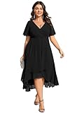 Ever-Pretty Women's V Neck Pleated Plus Size A Line Chiffon High Low Wedding Guest Dresses Black US18