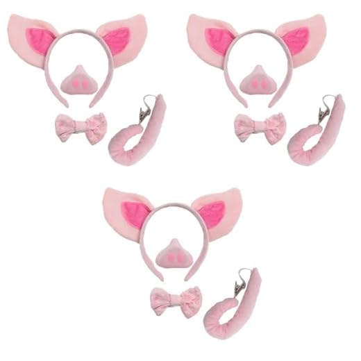 Carnavalife 4 Piezas Juego de disfraz cerdo adulto, conjunto de traje los tres cerditos disfraz, oreja nariz cola pajarita, holloween, carnaval (3)