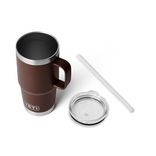 Image of YETI Rambler 25 oz Tumbler with Handle and Straw Lid, Travel Mug Water Tumbler, Vacuum Insulated Cup with Handle, Stainless Steel, Wetlands Brown