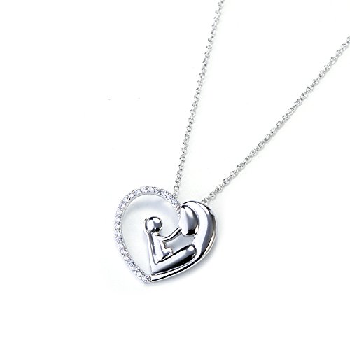 925 Sterling Silver Cubic Zirconia Mother Child's Enternity Love Heart Pendant Necklace for Women - Image 5