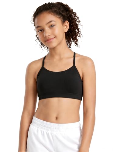 JOCMIC Girls Sports Bra Soft Training Bras with Removable Padding Tank for Tween Yoga Black 9-10 Years