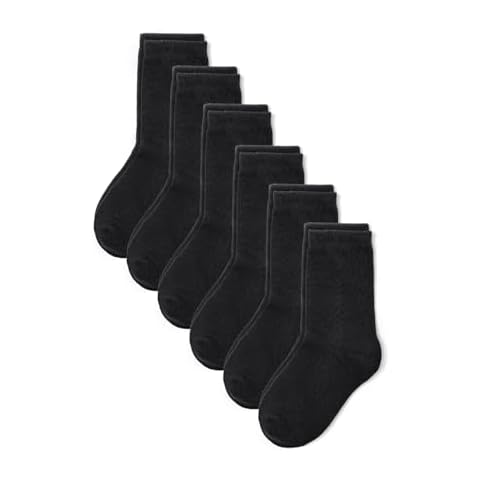 Bearbay 6 Pairs Kids Cotton Crew Socks for Uniform School Daily Dress Unisex Youth Boys Girls Black Cover