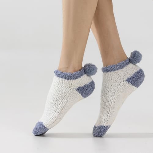 Image of 3Pairs Ankle Socks Low cut Pom Pom Fluffy Fuzzy Warm Winter Plush Slipper Socks For Women