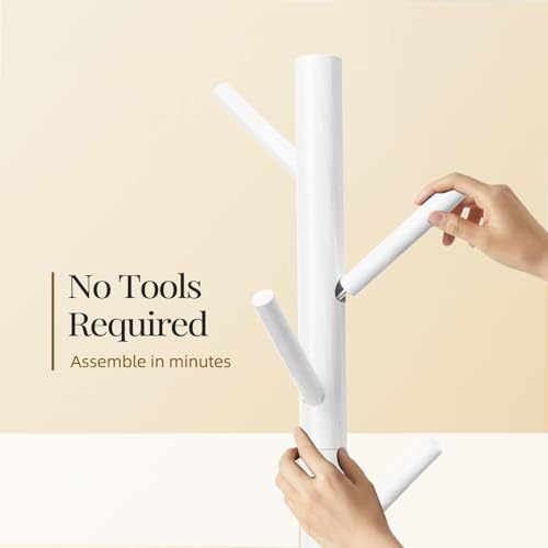 Pipishell Garderobenbaum, freistehend, mit 3 verstellbaren Größen & 8 Haken, stabiler Garderobenständer aus Holz für Kleidung, Hut, verwendet im Schlafzimmer/Büro/Flur, Weiß