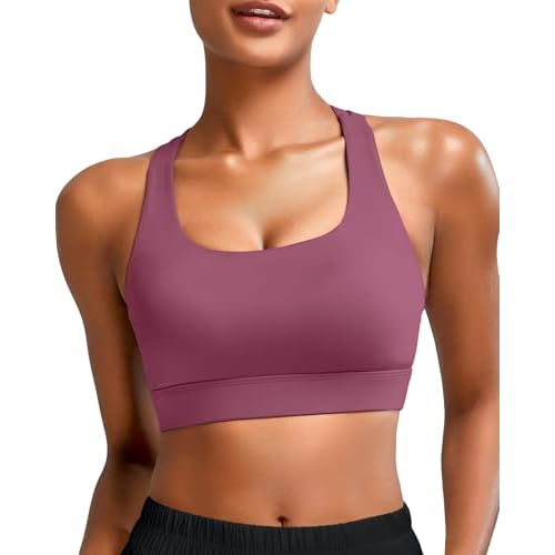 RUNNING GIRL High Impact Sports Bras for Women - Scoop Neck Strappy Sports Bra High Support Moulded Cup Workout Bra A-pink Medium