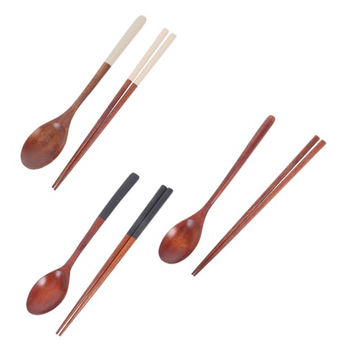 TOBBOMEY 3 juegos Utensilios Portátiles de Madera para Ramen Cucharas y Palillos Coreanos con Embalaje Individual Ligeros y Compactos para Camping Picnic y Oficina