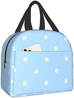 Ucsaxue Insulated Lunch Bag Women Men, Reusable Tote Lunch Box, Leakproof Cooler Lunch Bags for Work Office Travel Picnic, Cute Daisy Flower Light Blue