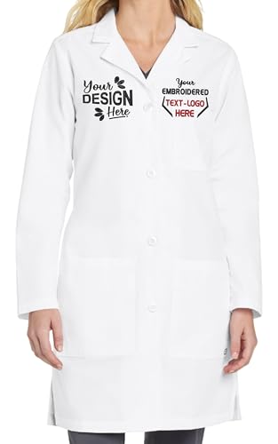 Personalized Embroidered Long Lab Coat for Women Add Your Name Text Custom Medical Laboratory Coat (White-M)