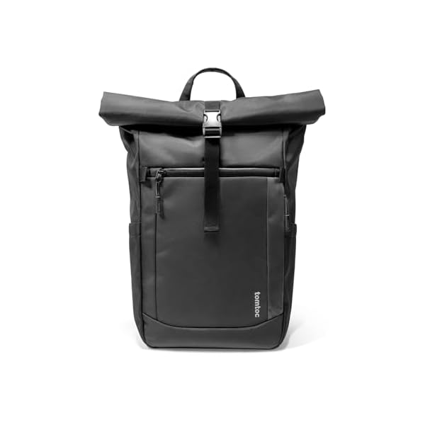 tomtoc Rolltop Laptop Backpack, Water-Resistant Travel Backpack Commute Expandable Casual Daypack for 13-17.3 inch Laptop, Rucksack for Work College Trip, Capacity Adjustable 25-30L, Black