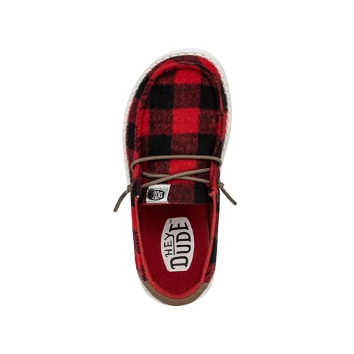 Hey Dude Wendy Youth Buffalo Plaid Red/Black Size 13 | Kids Shoes | Kids Slip-on Loafers | Comfortable & Light-Weight2