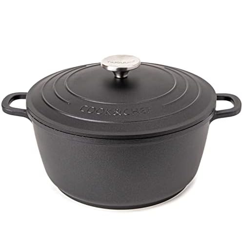 Non-Stick Aluminium Pot with Lid – Sturdy Deep Dutch Oven – Casserole Pot with Ergonomic Handles – 4L, 24cm Oven Safe Cooking Pot – by Nuovva