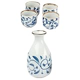 Housoutil Japanese Style Ceramic Sake Pot One Pitcher and Four Cups Set, Food-grade Porcelain Random Color