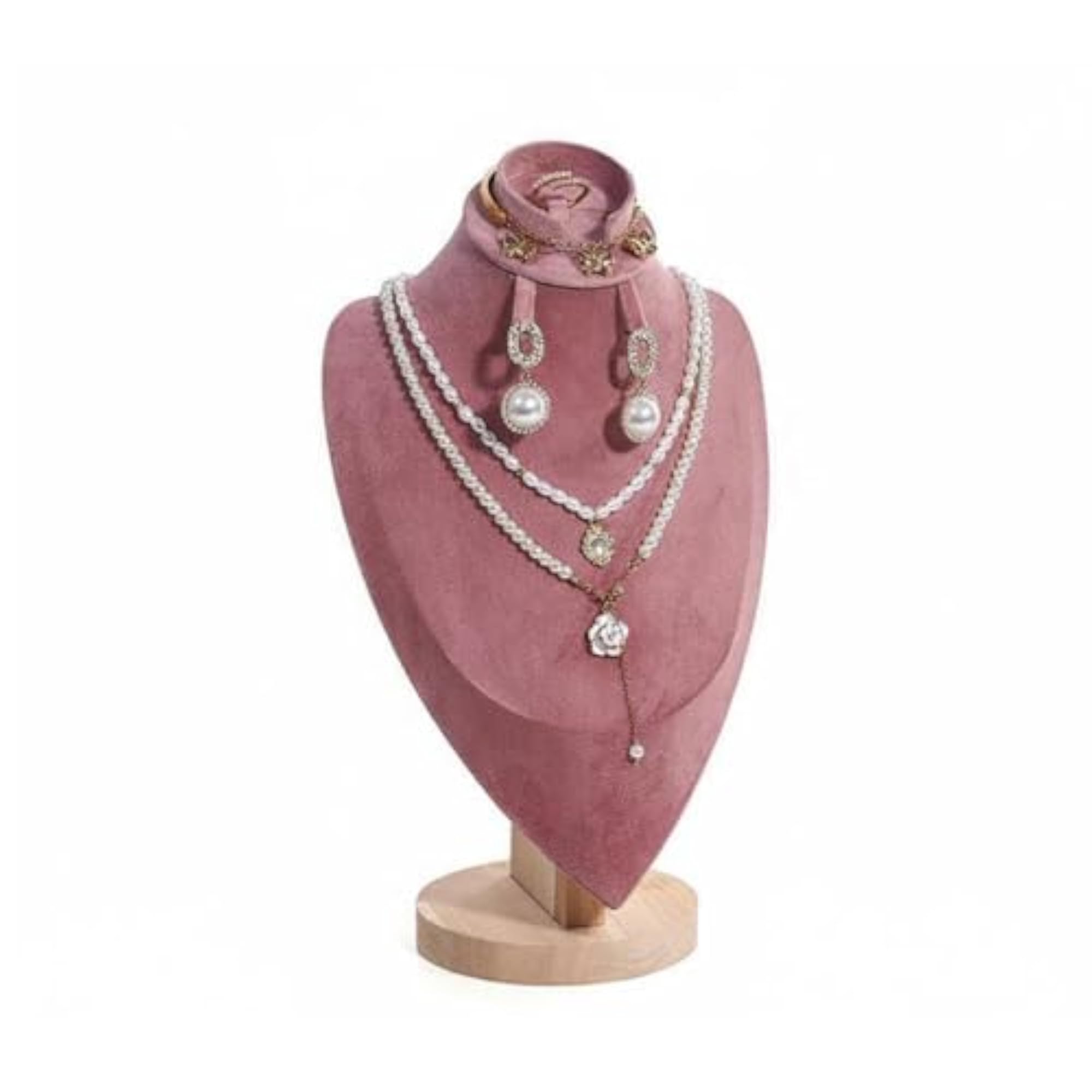 Solid Wood Base Velvet Jewellery Bust
