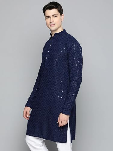 Image of Lucknow Chikan Men's White Pure Cotton Kurta Pajama Set, Full Booty