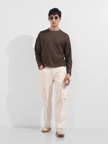 Image of The Indian Garage Co Men Boxy Textured Full Sleeves Crew Neck T-Shirt