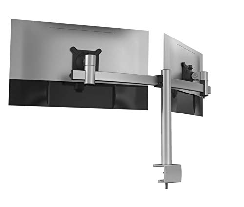 Monitor Halterung 2 Monitore mit Tischklemme, für VESA Bildschirme 21-27", 360° drehbar, neigbar, höhenverstellbar, 508523, silber