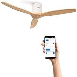 Ventilador Torre Leroy Merlin CREATE / WINDCALM DC/Ventilador de Techo Blanco Aspas Madera Natural/Silencioso, temporizador, Wifi, Potencia 40W y Ø132 cm