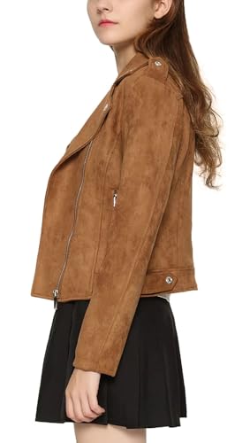 CHARTOU Women's Fall 2023 Fashion Faux Suede Leather Casual Moto Biker Jacket Coats (Medium, Coffee) - Thumbnail 5
