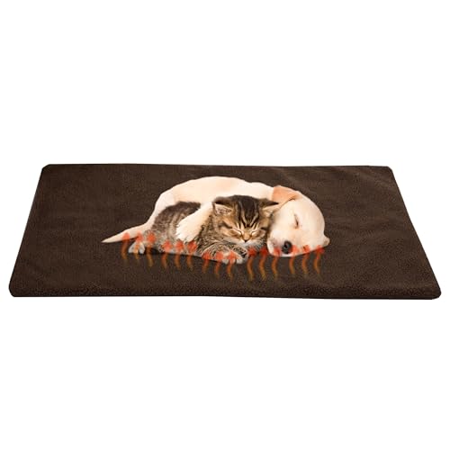 Self Warming Cat Mat - 36x24in Thermal Dog Crate Pad with Removable Washable Sherpa Cover and...
