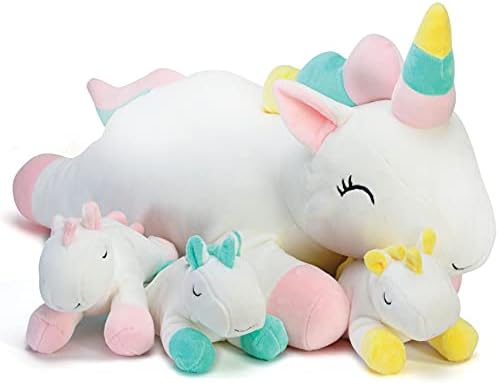 Prextex Plush Unicorn Toys Stuffed Animal w/ 3 Unicorn Baby Stuffed Animals - Big Unicorn Zippers 3 Little Plush Baby Unicorns - Unicorn Plush Toys for Kids 3-5 - Unicorn Toy - Gift for Unicorn Lovers