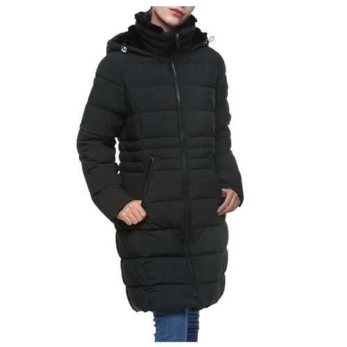 Rokka&Rolla Women's Maxi Winter Coat Long Puffer Jacket with Faux Fur Lined Hood