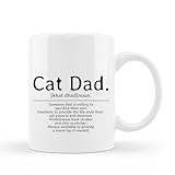 QUICQOD Cat Dad Gifts: Coffee Mug, Cat Lovers Ceramic Cup, 11 Oz White Mug