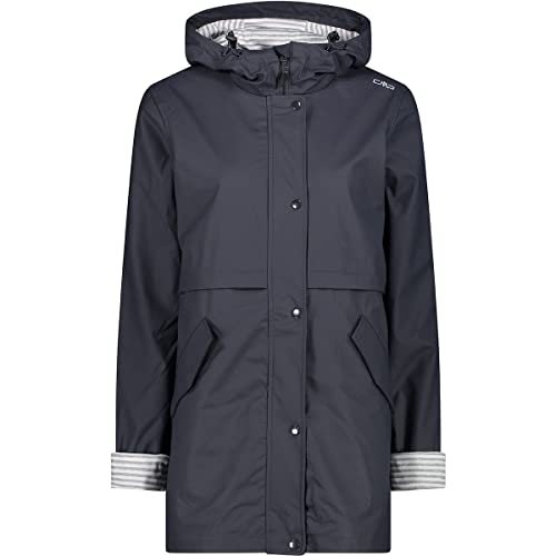 CMP Damen Regenjacke mit fester Kapuze Trenchcoat Damen, blau, 38