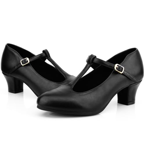 Women's Character Shoes Non-Slip Latin Salsa Ballroom Dance Heels T-Strap Wedding Pumps2