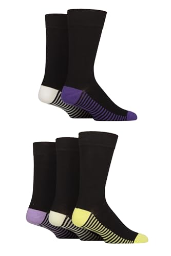 SockShop Wildfeet Men's Bamboo Socks - Plain, Patterned, Regular, Crew Length, Soft, Breathable, Cooling, 5 Pair Multipack Size 7-11 Striped Sole Purple/White/Lime