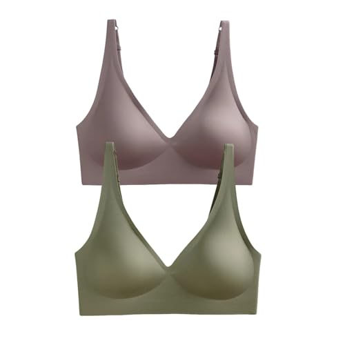 Sujetador Mujer 2 Piezas de Sujetador sin Costuras for Mujer, Ropa Interior inalámbrica, Suave Acolchado, lencería íntima Femenina Push up, Dormir(XL,Purplegray-Green)