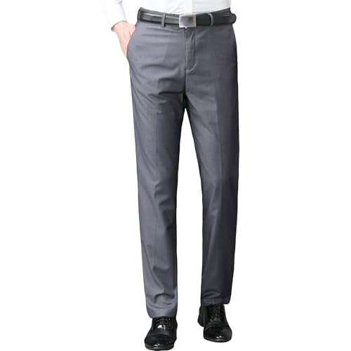 Men's Solid Color Slim Fit Dress Pants Business Summer Suit Pants Lightweight Straight Leg Stylish Work Pants