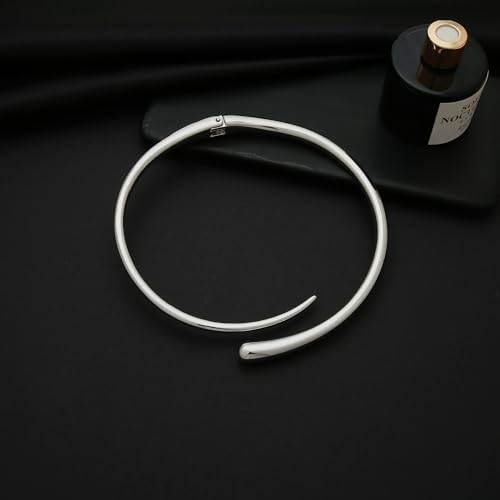 Silver Chunky Choker Collar Necklace For Women Silver Statement Necklaces Geometric Teardrop Choker Necklace Hinged Open Necklaces Jewelry4