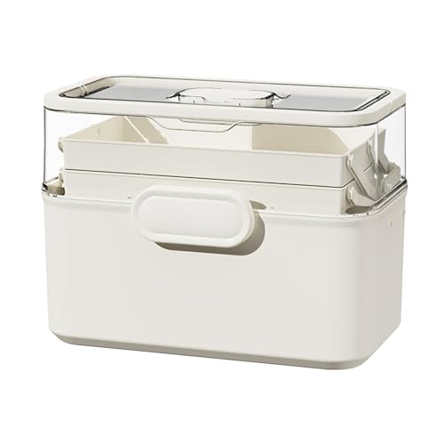 薬用収納ボックス 取り外し可能なコンパートメント付き 多目的補助オーガナイザー 錠剤整理 旅行用ハンドル付き PP+PET素材 ホワイト 30スロット 28.5x12x21cm 自宅・旅行用 介護者向け