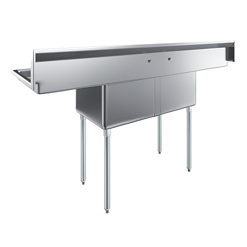 Image of AmGood Stainless Steel Prep & Utility Sink | 304 Stainless Steel | Restaurant, Kitchen, Laundry, Garage | NSF (23 in. x 72 in. | Two Bowls | 2 Drainboards)