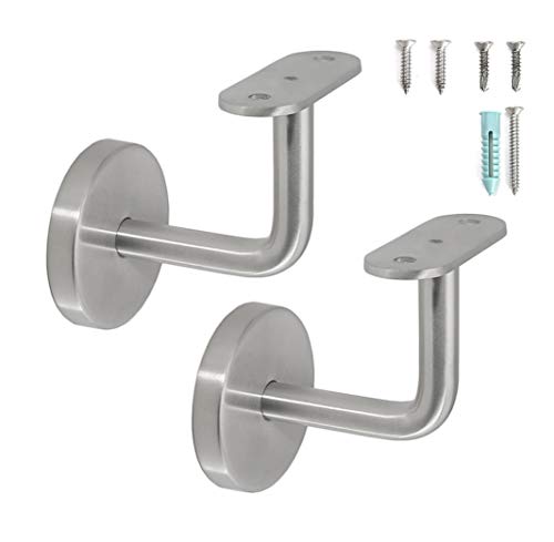 Stainless Steel Wall Mount Staircase Handrail Brackets w/Base Flange Cover for Flat Surface Square Rectangle Top Rail Tube, Satin Finish, 2-Pack