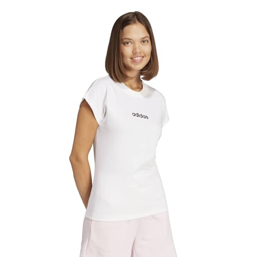 adidas Damen Essentials Linear Cotton Shirt, White/Black, XL