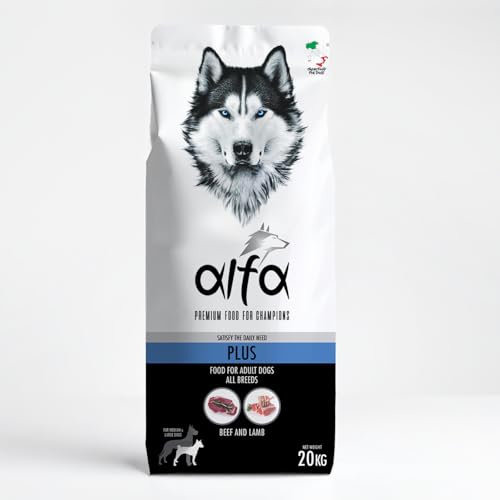 Alfa Plus - Gusto manzo e Agnello, cibo secco per cani adulti di taglia media/grande - 20kg