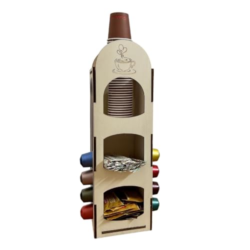 Porta Cialde Caffè, Organizer con Cassetti per Bustine di Zucchero e Thè, Cucchiaini, Bastoncini e Bicchierini di Plastica e Carta, Capacità 28 Capsule Nespresso o Compatibili