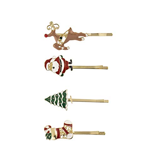 Lux Accessories Red Nose Reindeer Santa Clause Christmas Tree Candy Cane Set of 4 Hair Pins