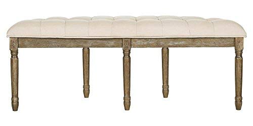 Safavieh Home Collection Abilene Beige And Rustic Oak Tufted Rustic Semi Circle Bench #TOP2