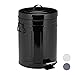 relaxdays Cestino retrò” per i Rifiuti con Pedale 5l, Secchio Interno, in Acciaio Inox, per Bagno e Cucina, Nero, plastica, 30,00 x 22,00 x 27,00 cm